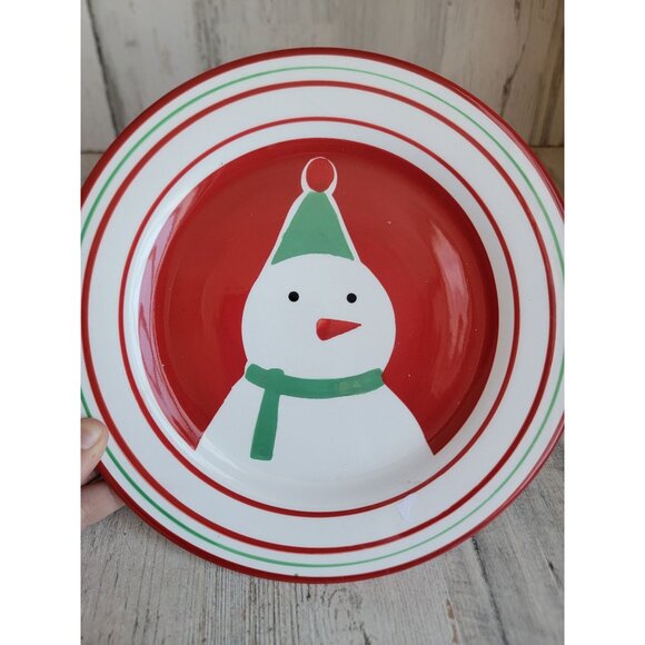 St Nicholas square Snowman plate stripped xmas kitchen - Picture 3 of 4